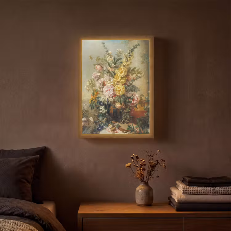 Grote vaas met bloemen - Josep Mirabent - Oude meesters Light Box met batterij (Wandlamp) middel -sfeer4