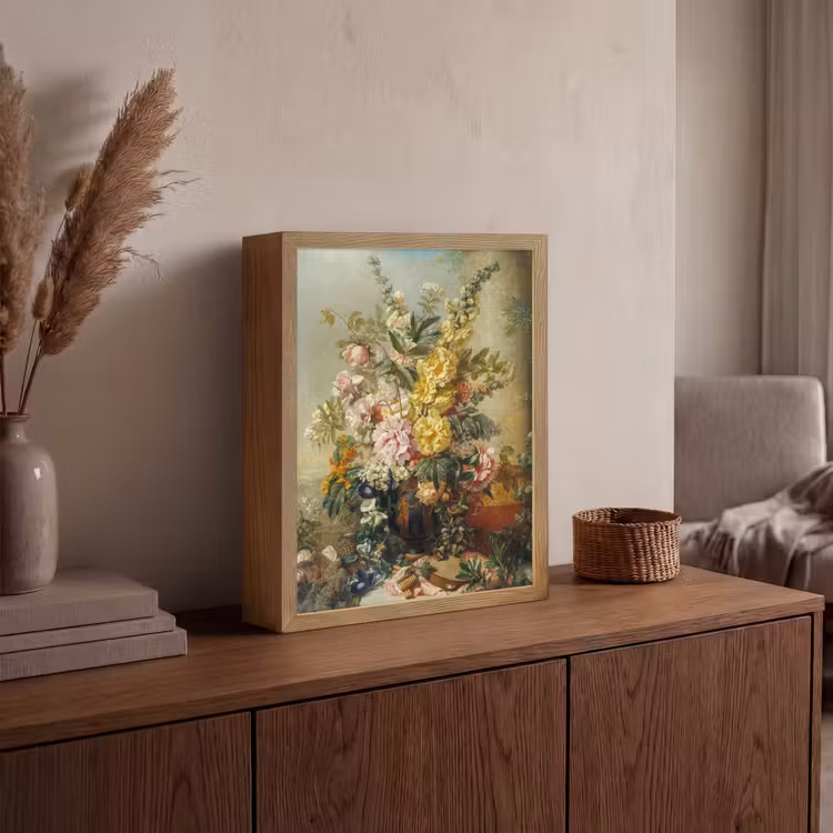 Grote vaas met bloemen - Josep Mirabent - Oude meesters Light Box met batterij (Wandlamp) middel -sfeer2