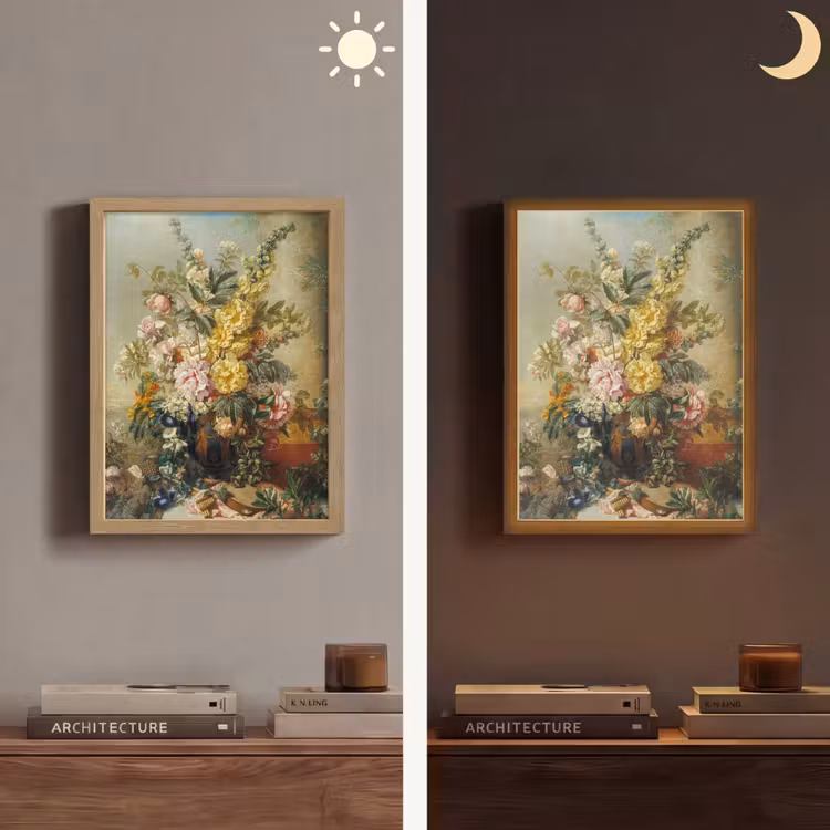 Grote vaas met bloemen - Josep Mirabent - Oude meesters Light Box met batterij (Wandlamp) middel -sfeer3