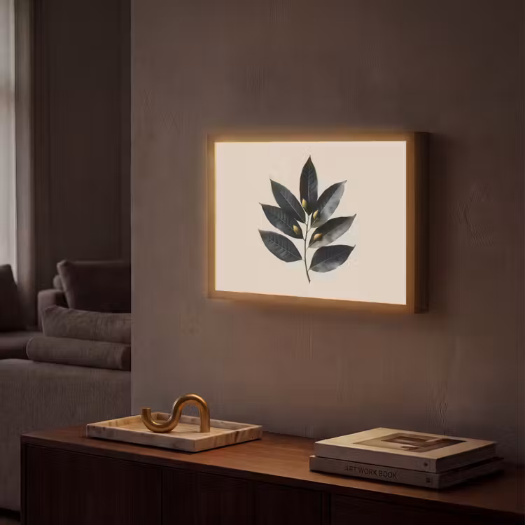 Laurierbladeren - Bloemknoppen - subtiel Light Box met batterij (Wandlamp) middel -sfeer1