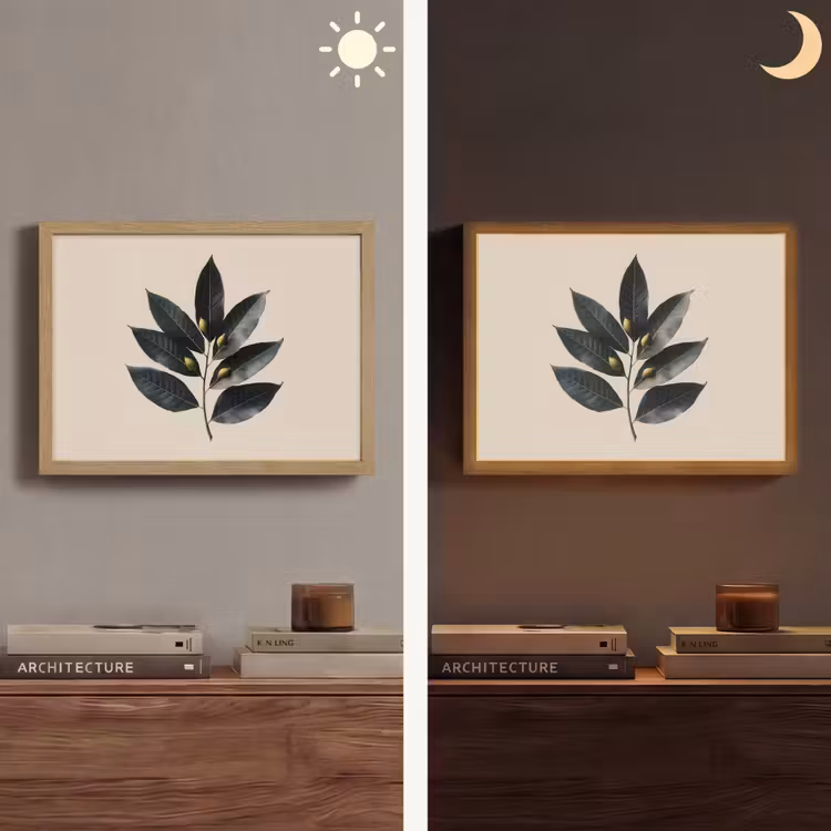Laurierbladeren - Bloemknoppen - subtiel Light Box met batterij (Wandlamp) middel -sfeer3