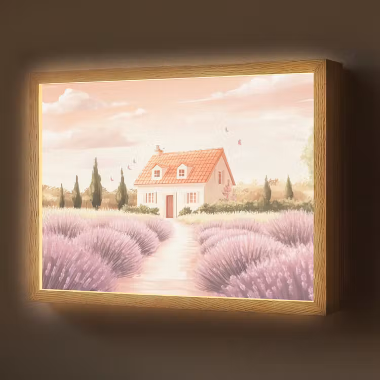Lavendelveld - Huis - Paars Light Box met batterij (Wandlamp) middel -z3d_website