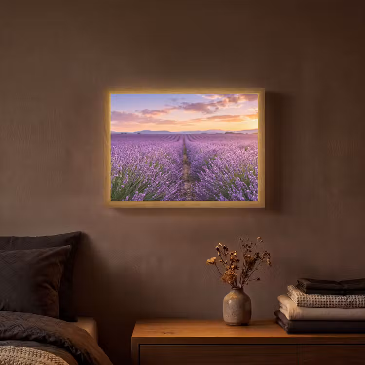 Lavendel - Veld - Natuur - Paars Light Box met batterij (Wandlamp) middel -sfeer4
