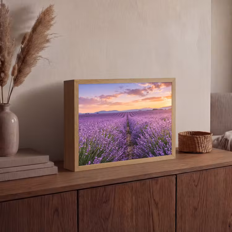 Lavendel - Veld - Natuur - Paars Light Box met batterij (Wandlamp) middel -sfeer2