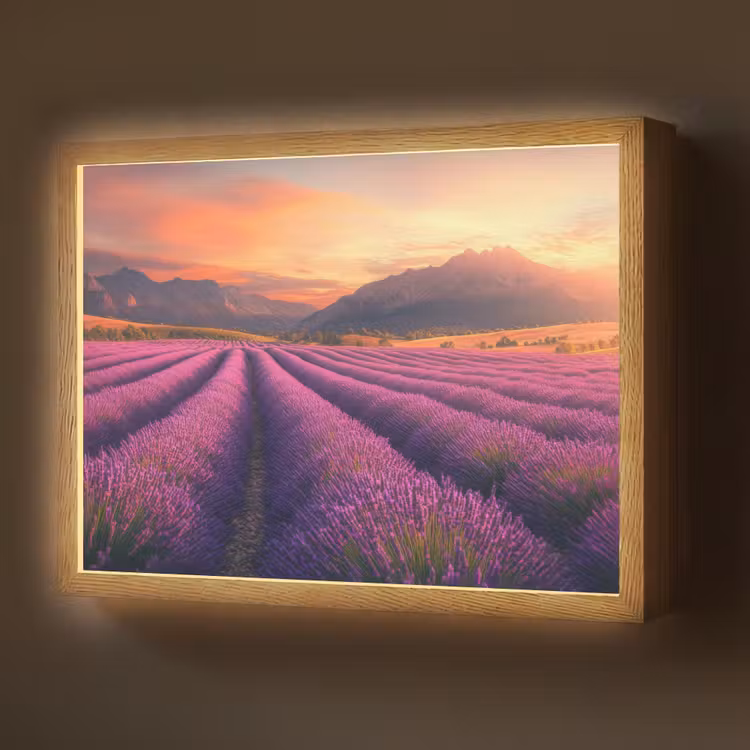 Lavendelveld - Zonsondergang - Paars Light Box met batterij (Wandlamp) middel -z3d_website