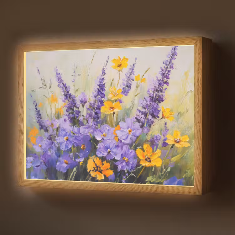 Lavendel - Bloemen - Natuur - Kunst Light Box met batterij (Wandlamp) middel -z3d_website