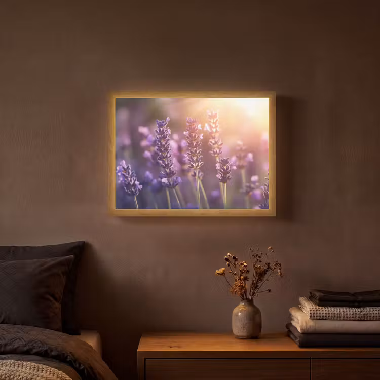 Lavendelbloemen - Paars - Zonlicht Light Box met batterij (Wandlamp) middel -sfeer4