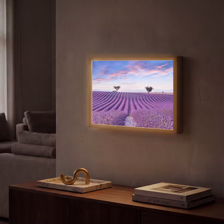 Lavendel - Natuur - Paars - Bomen - Bloemen Light Box met batterij (Wandlamp) middel -sfeer1
