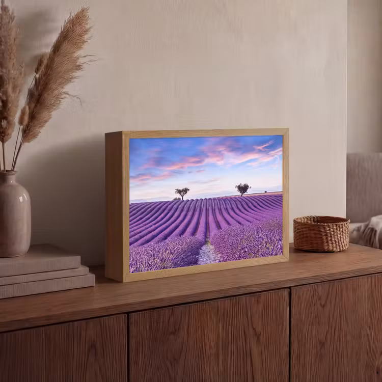 Lavendel - Natuur - Paars - Bomen - Bloemen Light Box met batterij (Wandlamp) middel -sfeer2