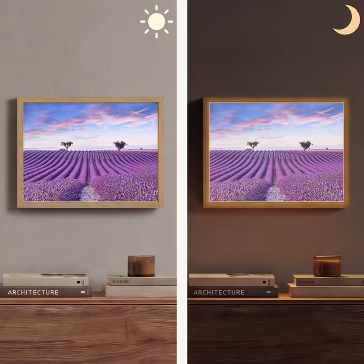 Lavendel - Natuur - Paars - Bomen - Bloemen Light Box met batterij (Wandlamp) middel -sfeer3