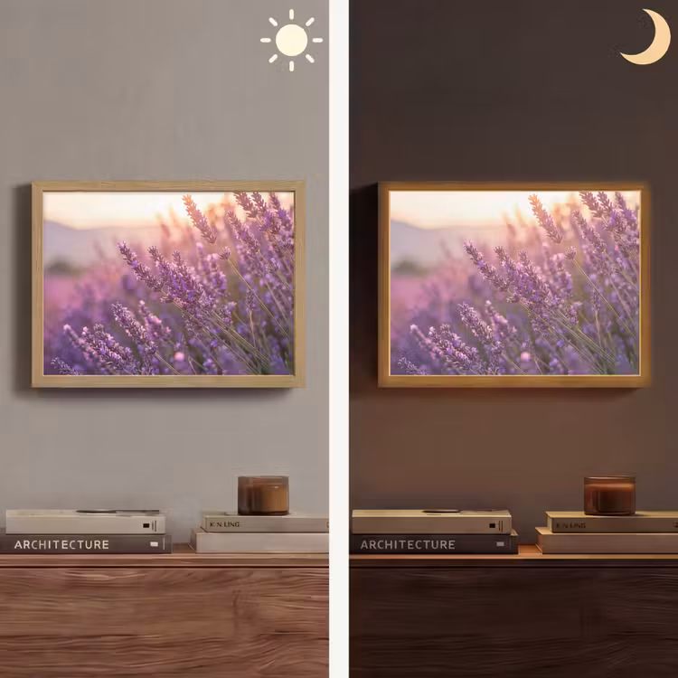 Lavendel - Paars - Zonlicht Light Box met batterij (Wandlamp) middel -sfeer3