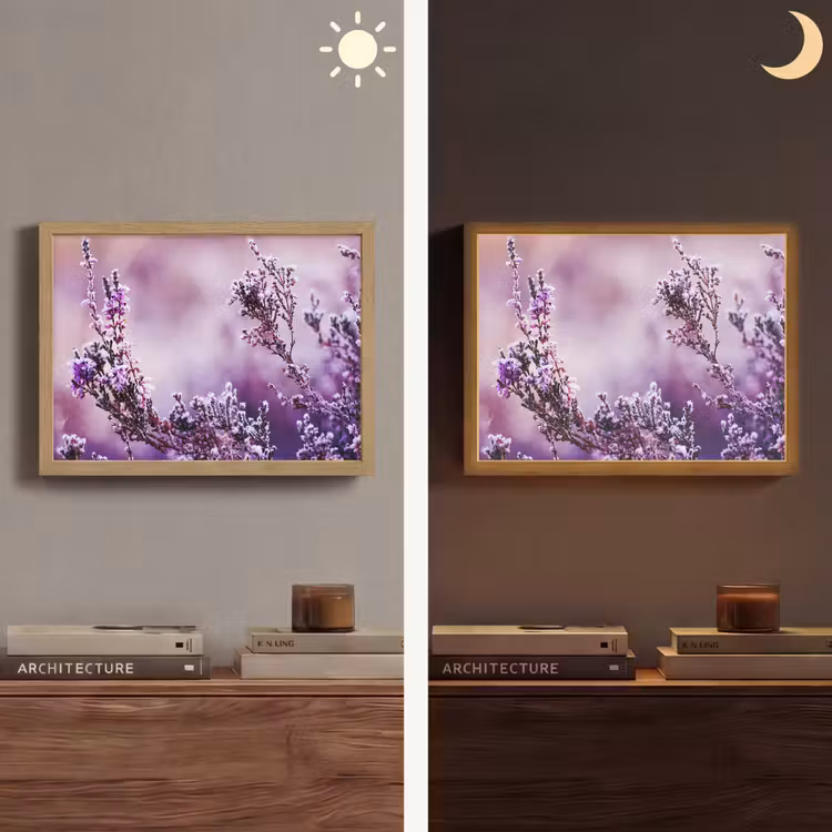 Lavendel - Winter - Bloemen - Paars Light Box met batterij (Wandlamp) middel -sfeer3