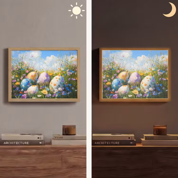 Grasveld - Eieren - Bloemen Light Box met batterij (Wandlamp) middel -sfeer3