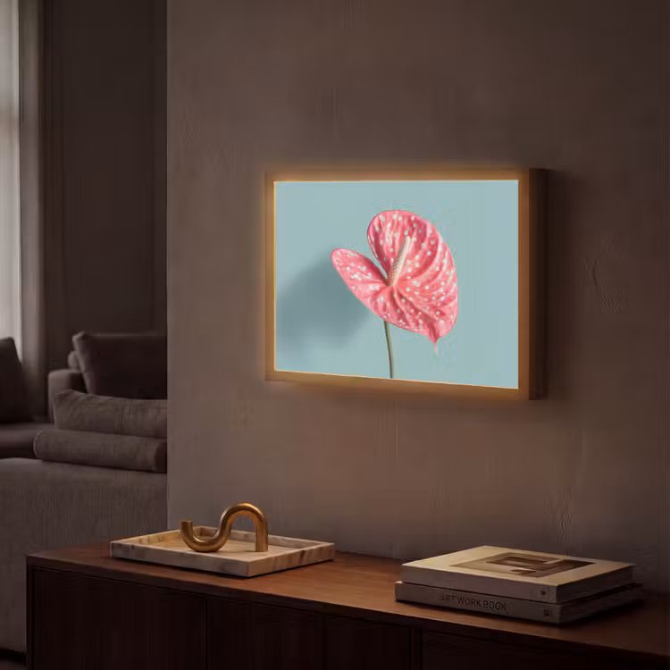 Blad - Anthurium - Stippen - Roze Light Box met batterij (Wandlamp) middel -sfeer1
