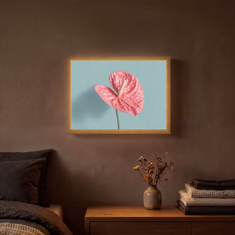 Blad - Anthurium - Stippen - Roze Light Box met batterij (Wandlamp) middel -sfeer4