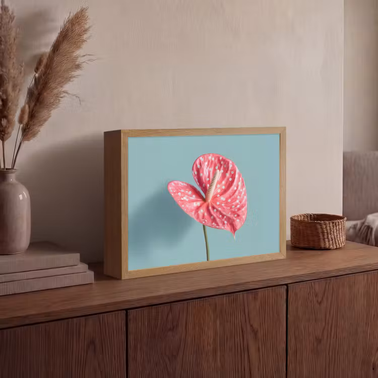 Blad - Anthurium - Stippen - Roze Light Box met batterij (Wandlamp) middel -sfeer2