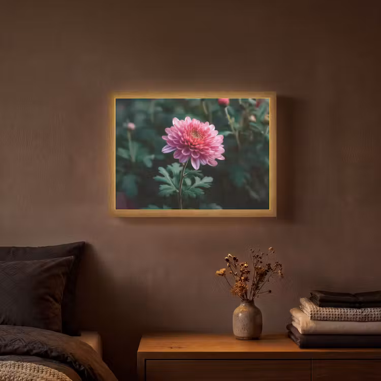 Blad - Chrysant - Roze - Schaduw Light Box met batterij (Wandlamp) middel -sfeer4