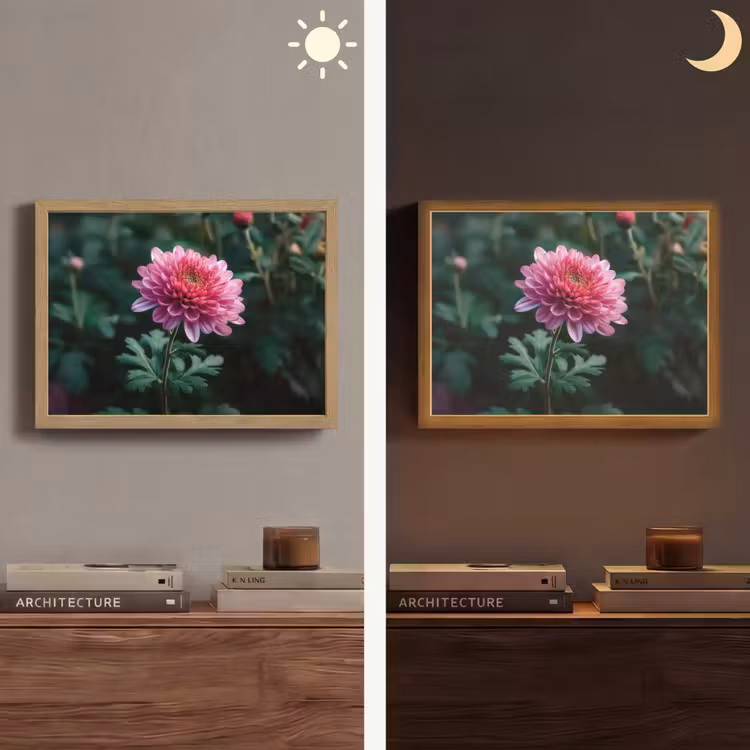 Blad - Chrysant - Roze - Schaduw Light Box met batterij (Wandlamp) middel -sfeer3