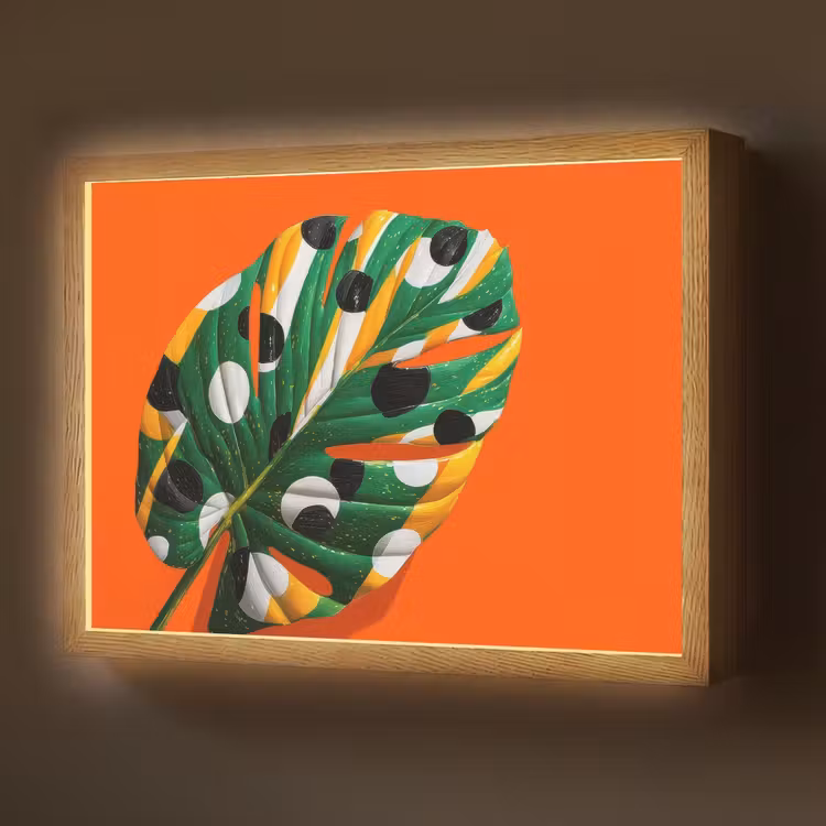 Blad - Oranje - Stippen - Kleurrijk Light Box met batterij (Wandlamp) middel -z3d_website