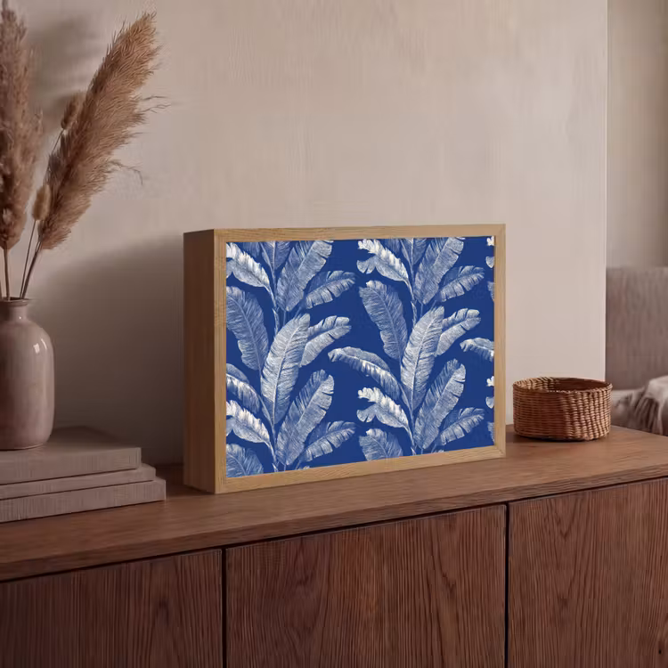 Blad - Palm - Blauw Light Box met batterij (Wandlamp) middel 907 -sfeer2