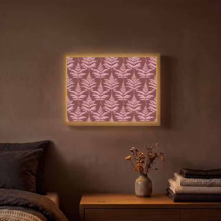 Blad - Patroon - Paars Light Box met batterij (Wandlamp) middel 907 -sfeer4