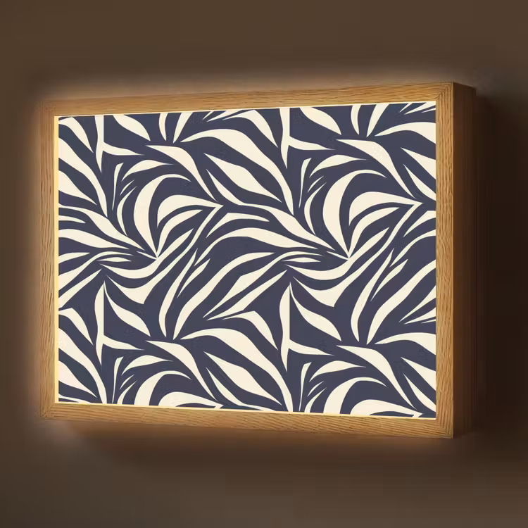 Bladvormen - Blauw - Patroon - Wit Light Box met batterij (Wandlamp) middel 907 -z3d_website