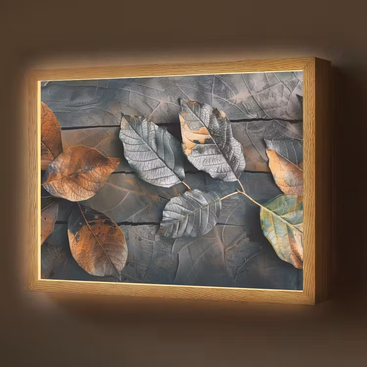 Bladeren - Herfst - Grijs - Natuur Light Box met batterij (Wandlamp) middel -z3d_website