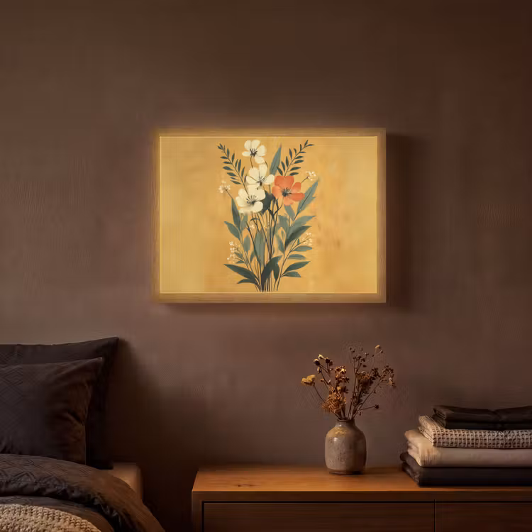Bladeren - Boeket - Bloemen - Geel Light Box met batterij (Wandlamp) middel -sfeer4
