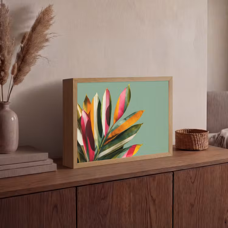 Bladeren - Tak - Kleurrijk Light Box met batterij (Wandlamp) middel -sfeer2
