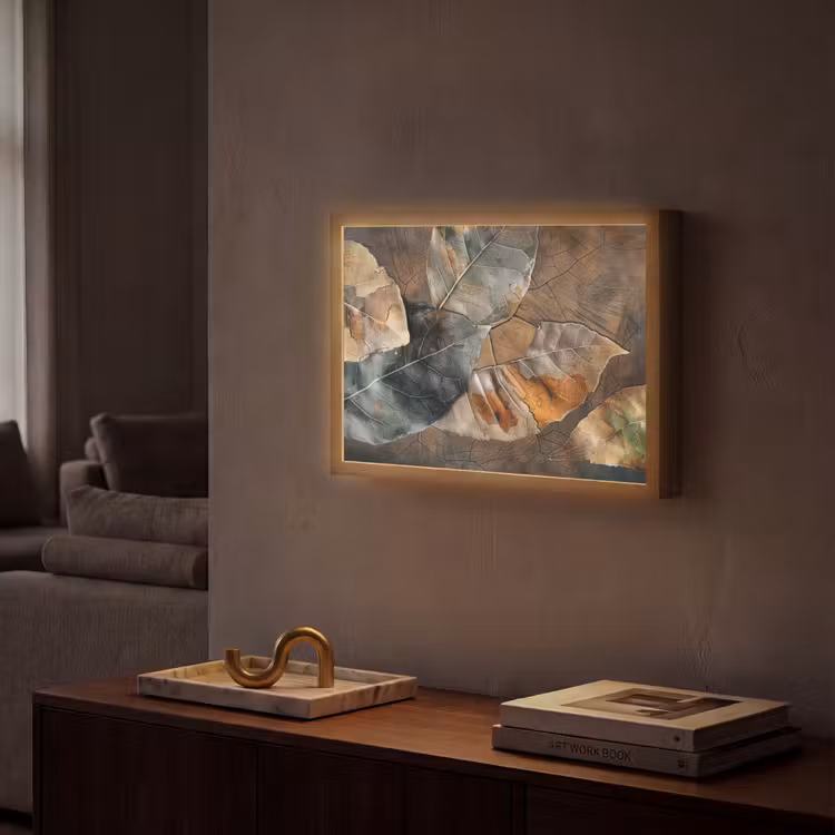 Bladeren - Bruin - Herfst - Natuur Light Box met batterij (Wandlamp) middel -sfeer1