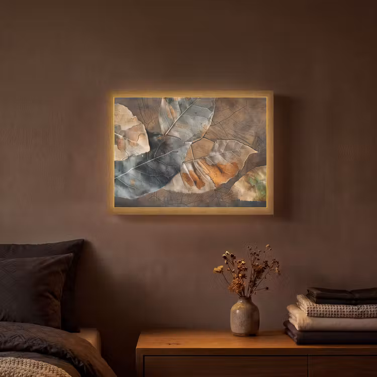 Bladeren - Bruin - Herfst - Natuur Light Box met batterij (Wandlamp) middel -sfeer4