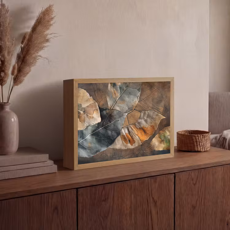 Bladeren - Bruin - Herfst - Natuur Light Box met batterij (Wandlamp) middel -sfeer2