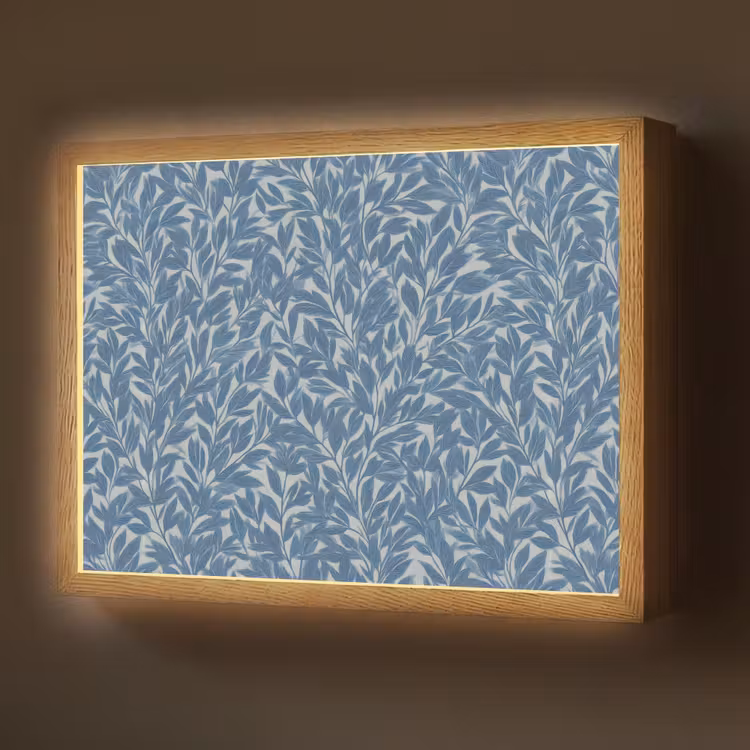 Bladeren - Klassiek - Patroon - Donkerblauw - Vintage Light Box met batterij (Wandlamp) middel 907 -z3d_website