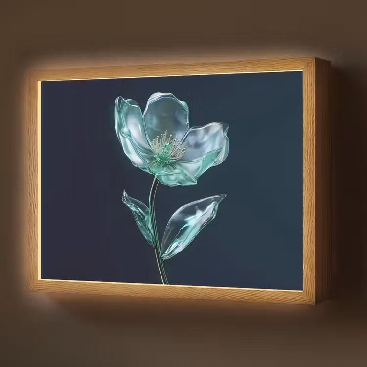 Bladeren - Bloem - Glazen - Donkerblauw Light Box met batterij (Wandlamp) middel -z3d_website