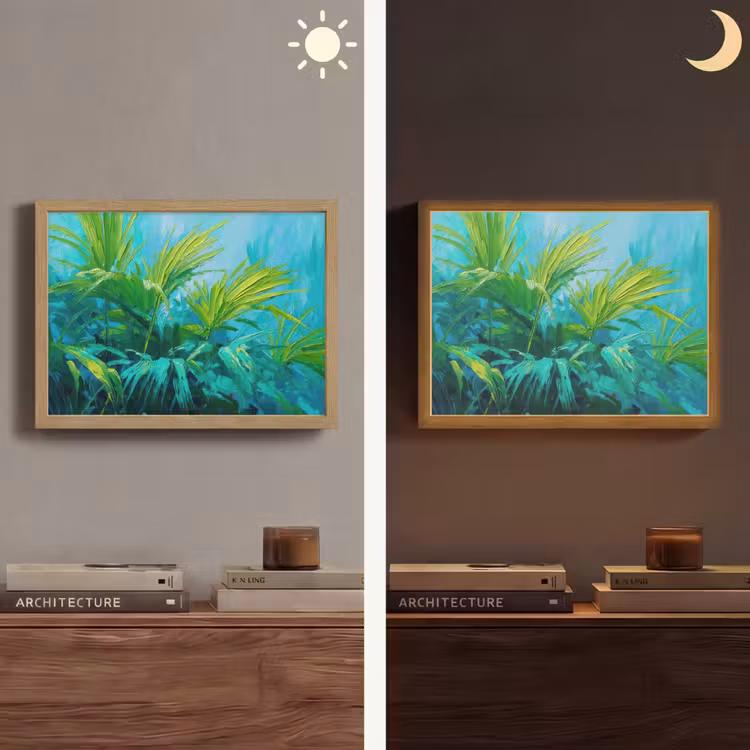 Bladeren - Groen - Schilderij - Abstract Light Box met batterij (Wandlamp) middel -sfeer3