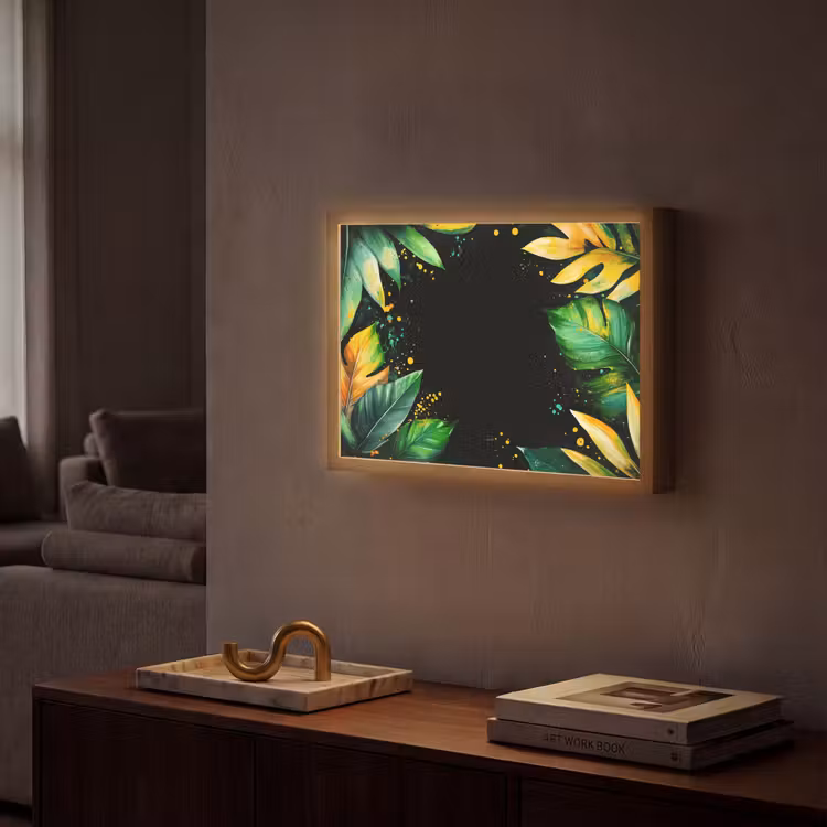 Bladeren - Groen - Geel - Verf - Jungle Light Box met batterij (Wandlamp) middel -sfeer1