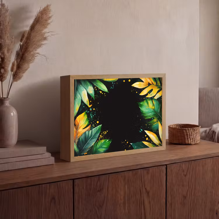 Bladeren - Groen - Geel - Verf - Jungle Light Box met batterij (Wandlamp) middel -sfeer2