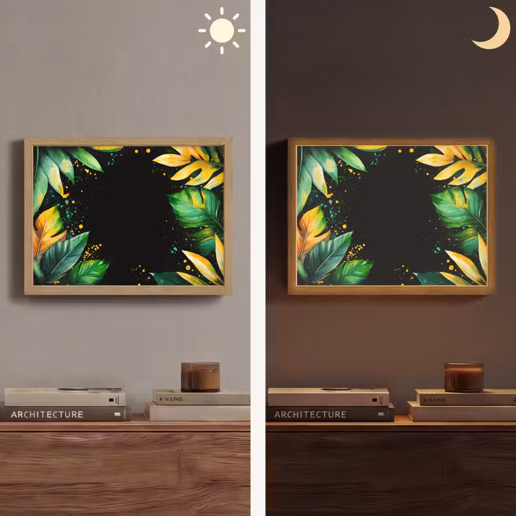 Bladeren - Groen - Geel - Verf - Jungle Light Box met batterij (Wandlamp) middel -sfeer3