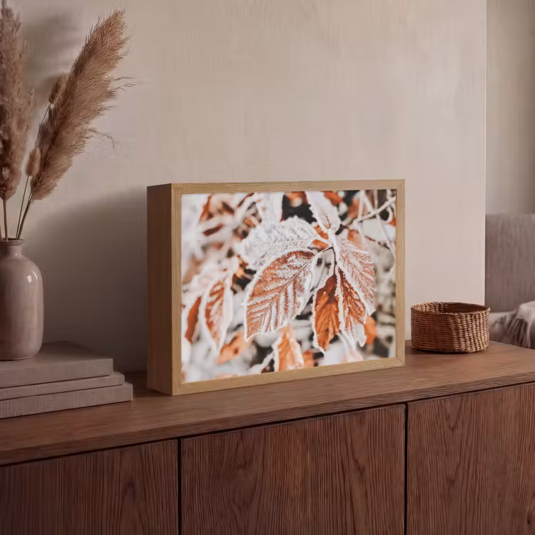 Bladeren - IJs - Winter - Natuur Light Box met batterij (Wandlamp) middel -sfeer2