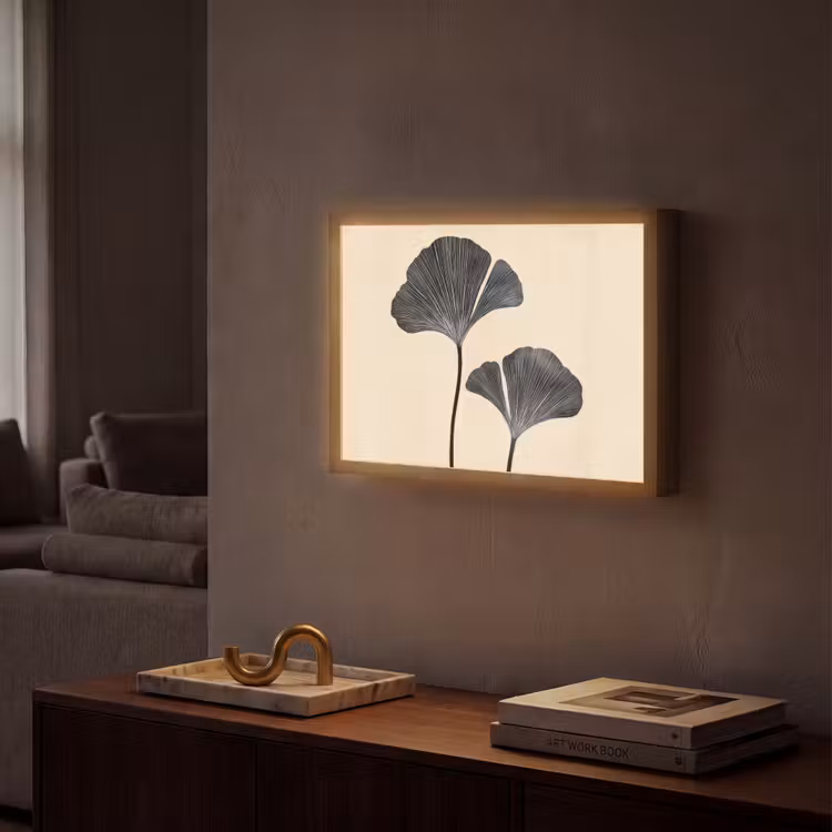Bladeren - Minimalistisch - Zwart Light Box met batterij (Wandlamp) middel -sfeer1