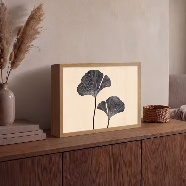 Bladeren - Minimalistisch - Zwart Light Box met batterij (Wandlamp) middel -sfeer2