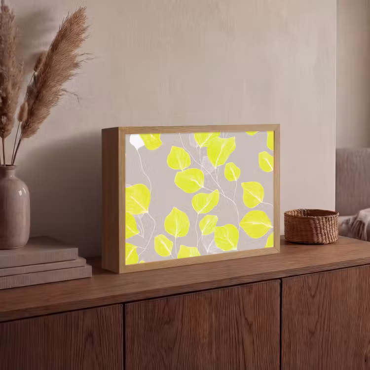 Bladeren - Neon - Geel - Lijnen Light Box met batterij (Wandlamp) middel -sfeer2