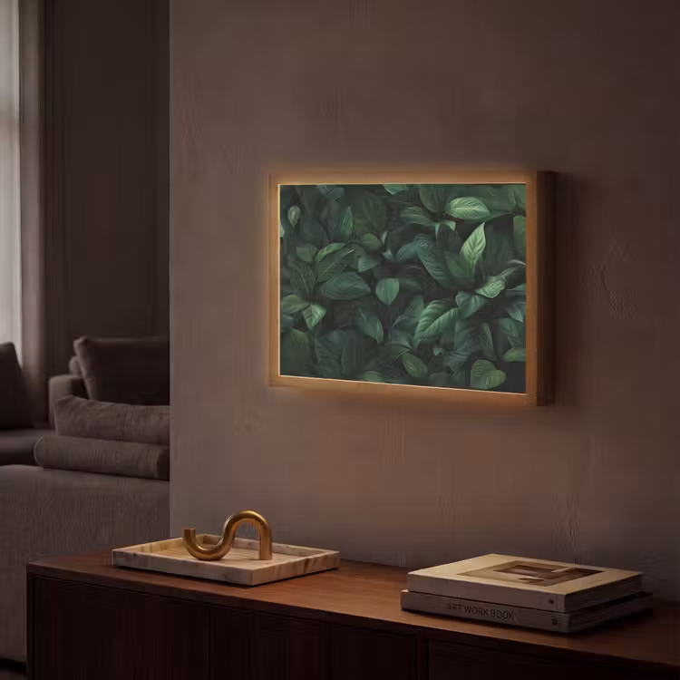 Bladeren - Ovaal - Groen - Nerven Light Box met batterij (Wandlamp) middel -sfeer1