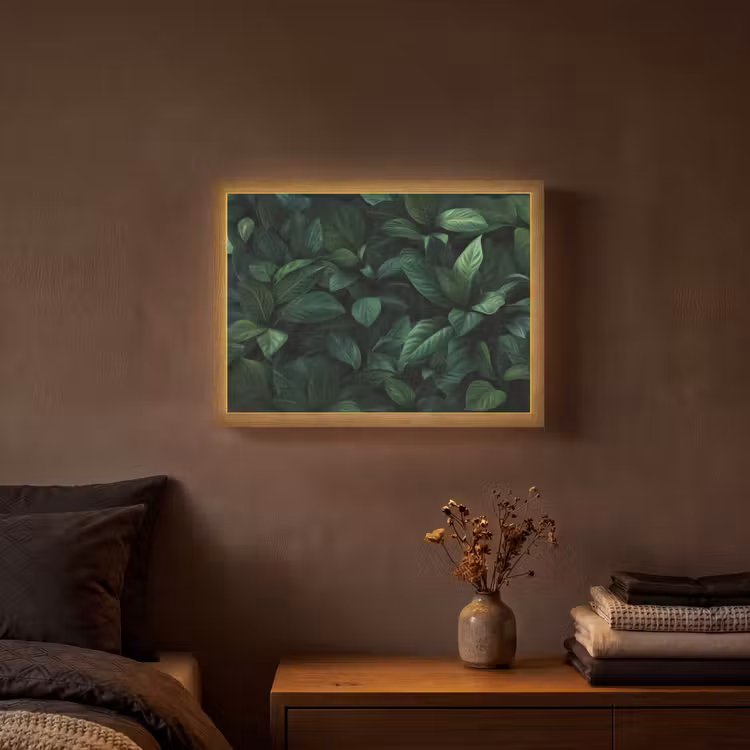 Bladeren - Ovaal - Groen - Nerven Light Box met batterij (Wandlamp) middel -sfeer4