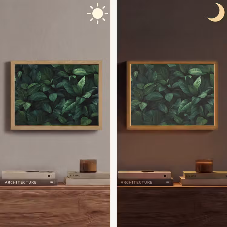 Bladeren - Ovaal - Groen - Nerven Light Box met batterij (Wandlamp) middel -sfeer3