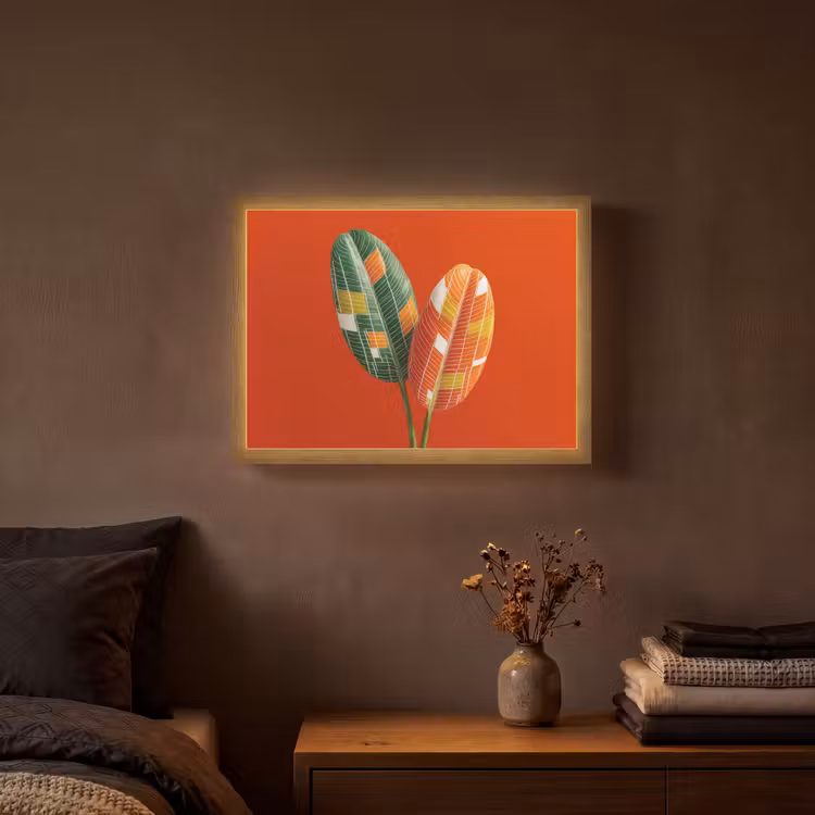 Bladeren - Ovaal - Mozaïek - Patroon Light Box met batterij (Wandlamp) middel -sfeer4