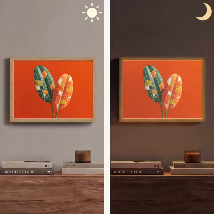 Bladeren - Ovaal - Mozaïek - Patroon Light Box met batterij (Wandlamp) middel -sfeer3