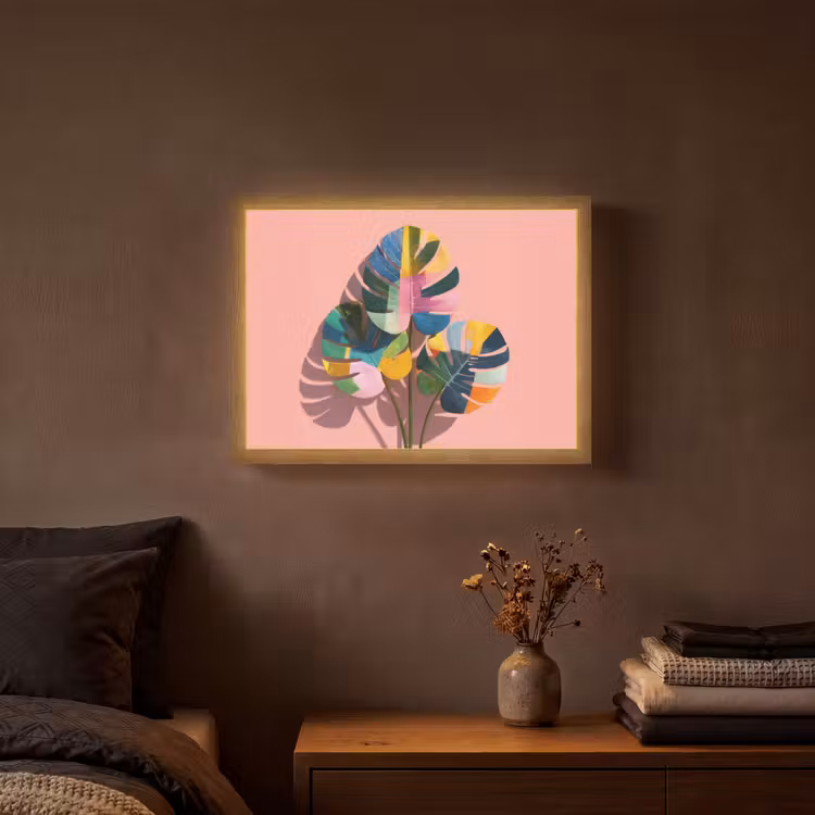 Bladeren - Geschilderd - Vlakken - Kleurrijk Light Box met batterij (Wandlamp) middel -sfeer4