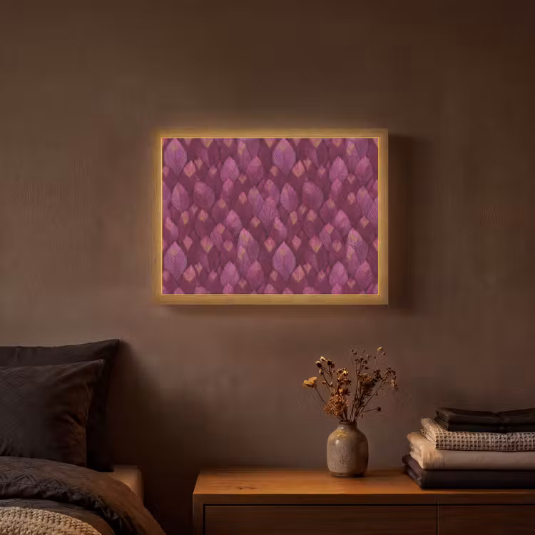 Bladeren - Patroon - Burgundy Light Box met batterij (Wandlamp) middel 907 -sfeer4
