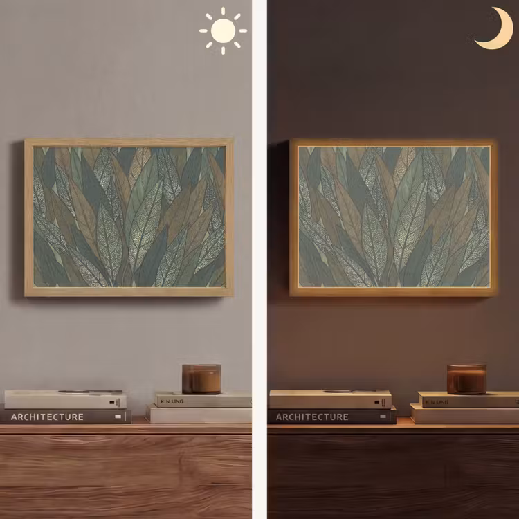 Bladeren - Patroon - Gestippeld - Natuur - Groen Light Box met batterij (Wandlamp) middel -sfeer3